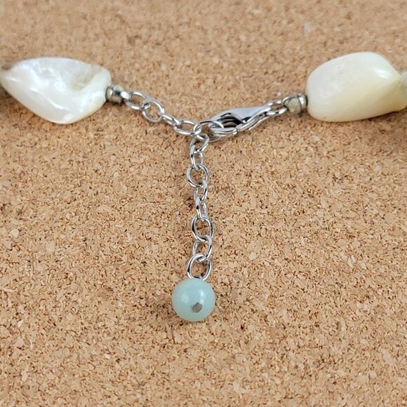 Natural Stone Multigem Beaded Necklace 20 inch Blue Green Beige Silver-Tone - Picture 10 of 14